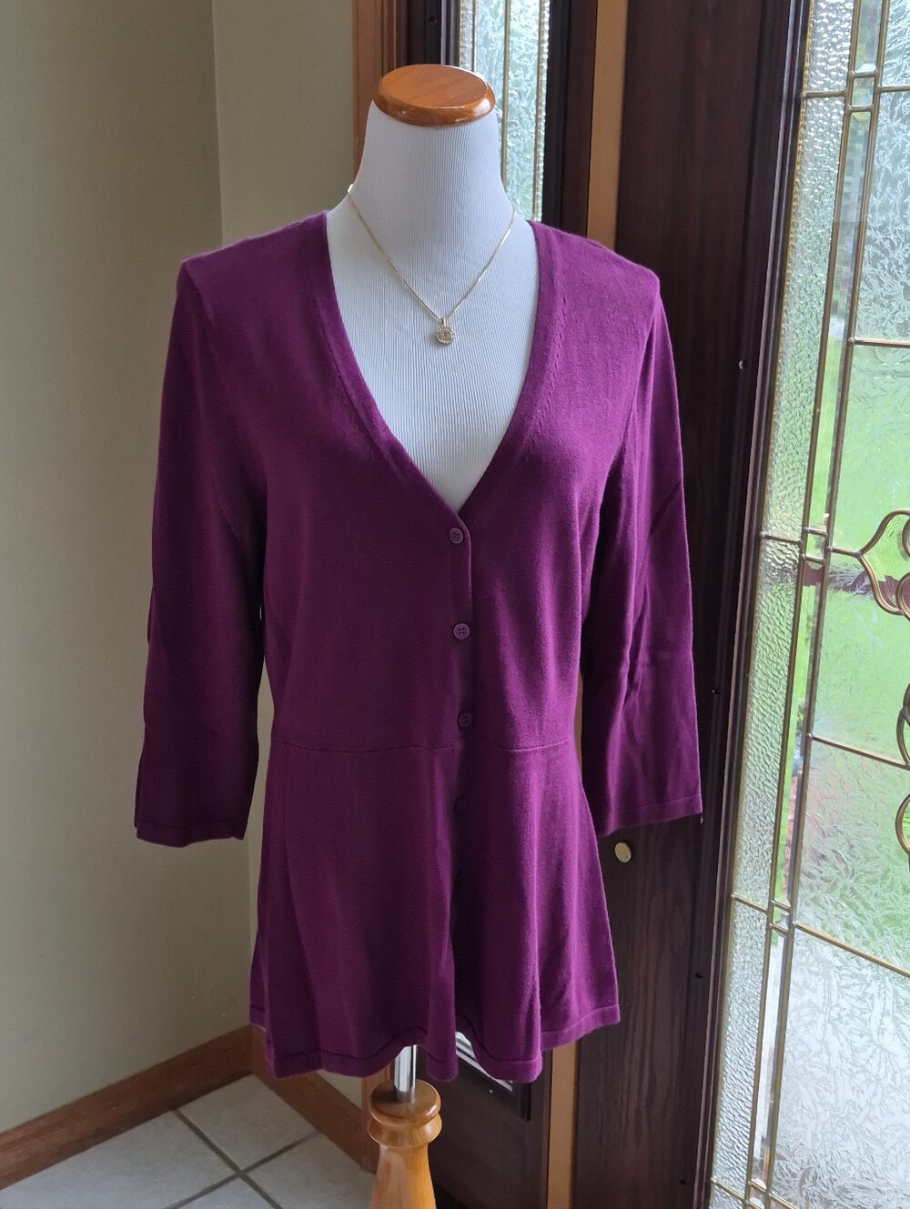 Isaac Mizrahi Deep Plum V-Neck Button Cardigan